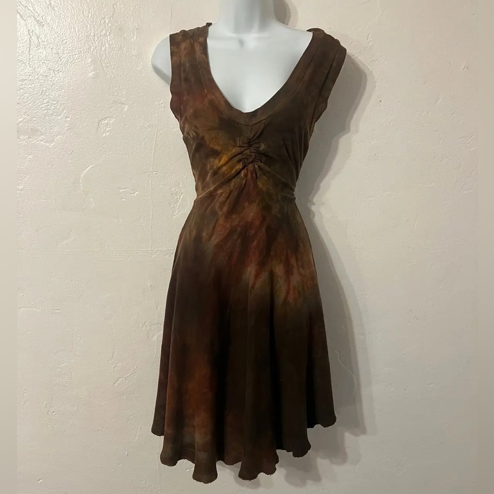 Blossoming Bumble cinch bust dress M medium brown red marbled